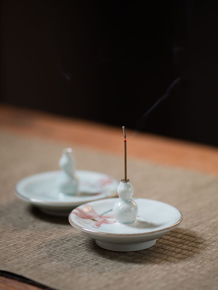 功夫道手繪陶瓷香插葫蘆蓮花手工供佛臥香香託香薰爐線香香爐香座