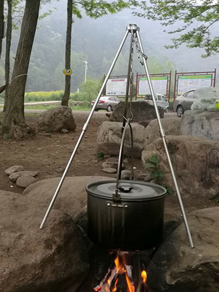 戶外野營鍋篝火燒烤架野外火鍋三角架生火支架三腳架吊鍋燒火折疊