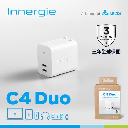 臺達Innergie C4 Duo【GaN摺疊版】45W USB-C充電器｜支援PD/QC快充原價1390(省345)