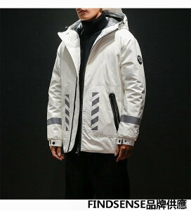 FINDSENSE品牌 秋冬季 新款 日本 男 個性 高品質 拼色 寬鬆羽絨服 連帽 中長款 保暖羽絨外套 潮流上衣外套