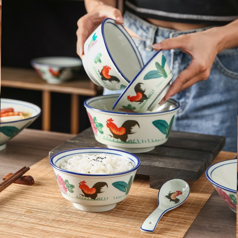 陶瓷公雞碗周星馳同款雞公碗老式懷舊中式面碗大號加厚湯碗餐廳具