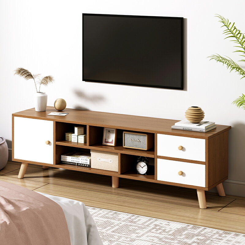 電視柜簡約現代家用小戶型茶幾組合客廳臥室新中式實木腿電視機柜