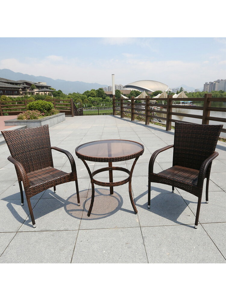 中式陽臺休閑桌椅庭院花園戶外桌椅塑料鐵藝茶幾組合藤椅三件套