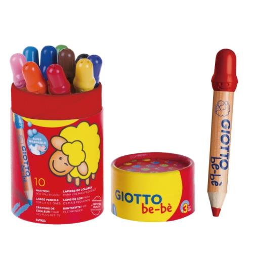 義大利 GIOTTO 可洗式寶寶木質蠟筆10色(筆筒裝)