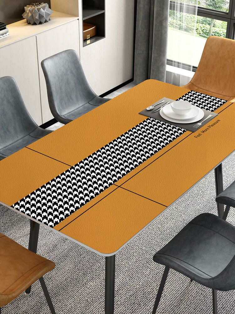 輕奢風桌布防水防油免洗防燙PVC皮革餐桌墊家用長方形茶幾桌面墊
