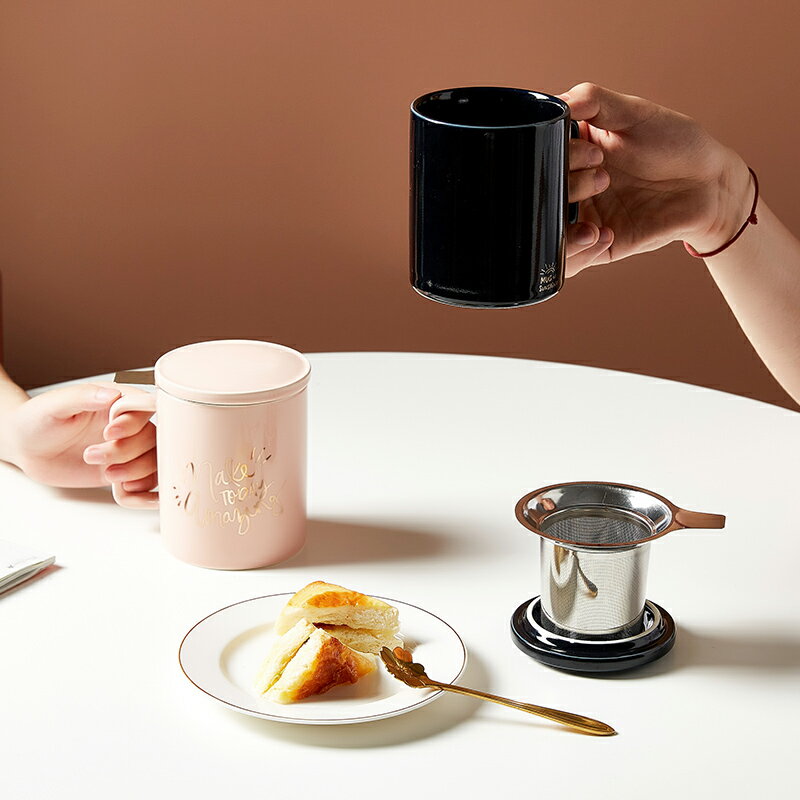 【7折清倉】茶水分離泡茶杯子雙層陶瓷辦公室帶過濾蓋情侶大容量