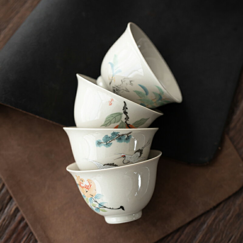 仿古草木灰釉茶杯家用個人品茗杯單杯日式復古陶瓷功夫茶具小茶碗