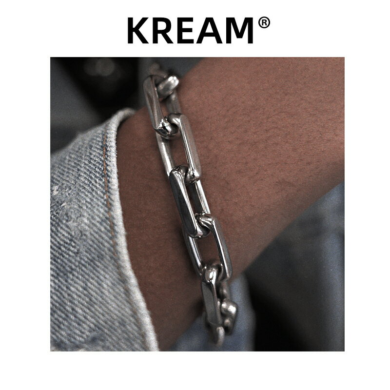 KREAM 方形鎖鏈嘻哈手鏈男 銀/黑/玫瑰金/七彩色手鏈 歐美流行ins