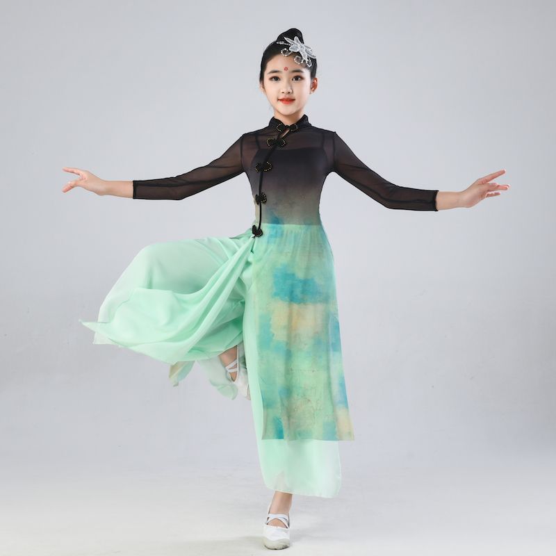 兒童古典舞演出服套裝 中國風民族舞練功服 女童扇子舞紗衣表演服裝【不二雜貨】