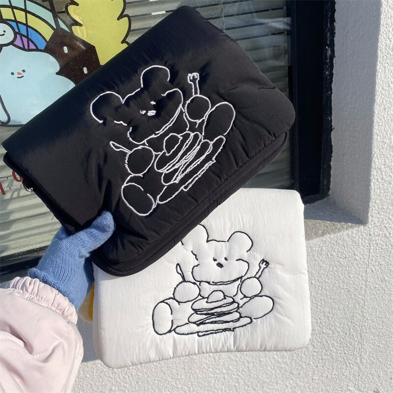 【巴黎精品】手拿包帆布電腦包-韓國刺繡抽像小熊包包2色w1ac58