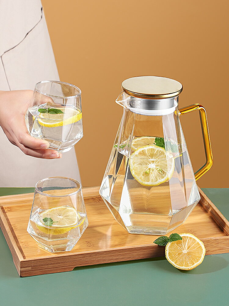 大容量冷水壺玻璃耐高溫涼水瓶家用夏季裝水泡茶壺套裝耐熱開水杯