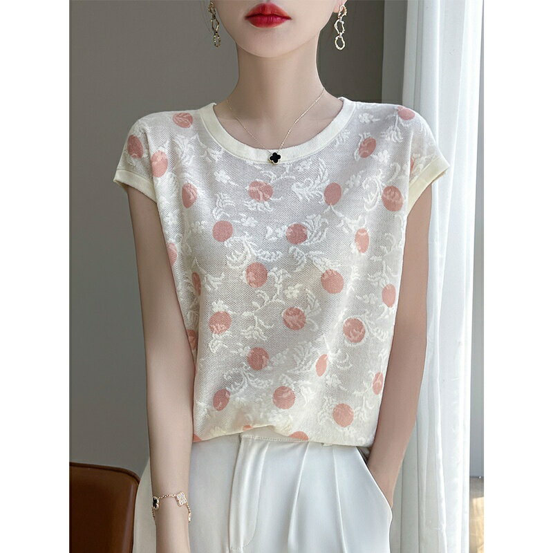 現貨+預購 針織衫短袖毛衣-精紡薄款波點天絲女上衣5色74lc49【獨家進口】【米蘭精品】