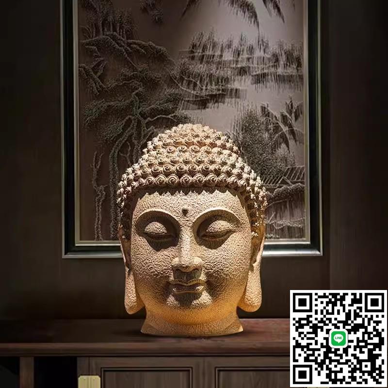 工藝品佛頭擺件大號佛像禪意佛首釋迦摩尼佛像佛系茶室佈置高階感