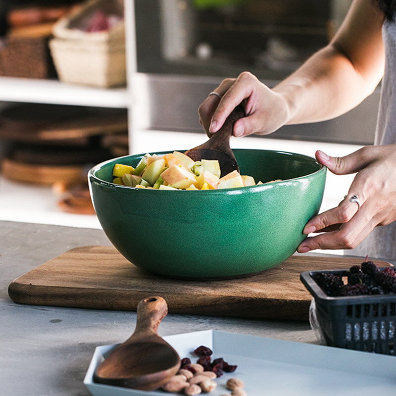 朵頤歐式創意陶瓷大湯碗 復古水果沙拉碗薄荷綠面碗大號餐具家用1入