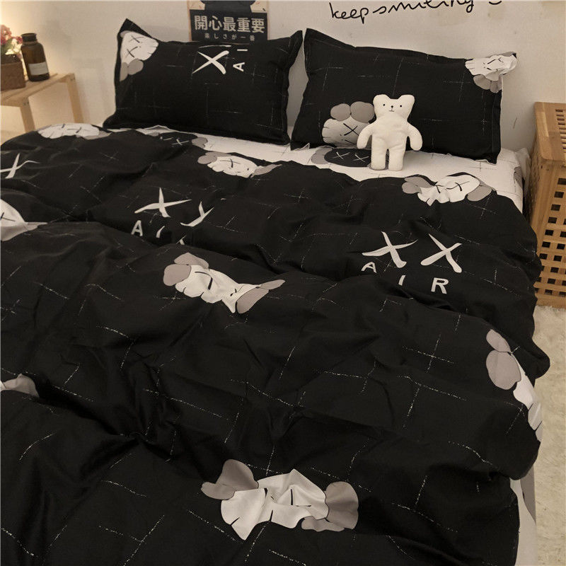 優樂悅~黑白卡通風雙人床上四件套網紅芝麻街單人學生宿舍床單被套三件套