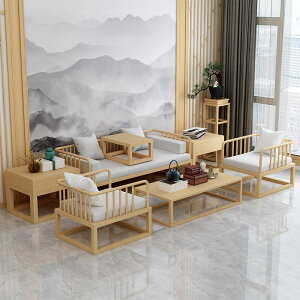 家具 新中式實木羅漢床家用客廳沙發茶幾組合辦公室茶樓接待茶桌椅