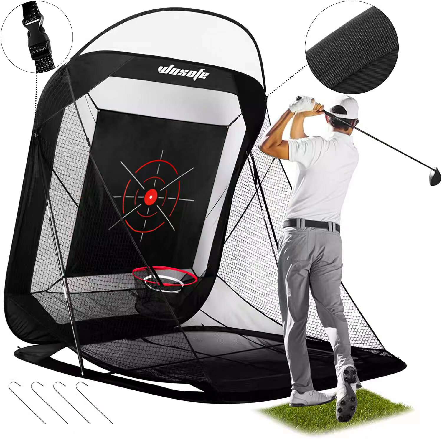 新款高爾夫室內外揮桿切桿練習網自動回球家用室內外打擊籠易收納