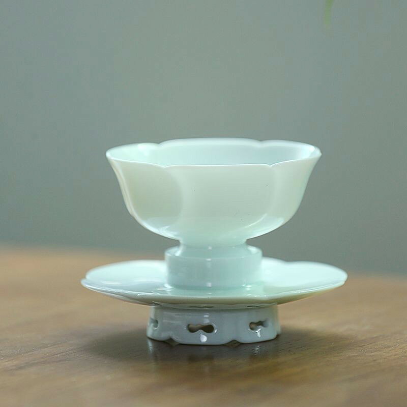 免運 附發票 仿宋影青瓷蓮花盞杯家用高足主人杯禮盒裝