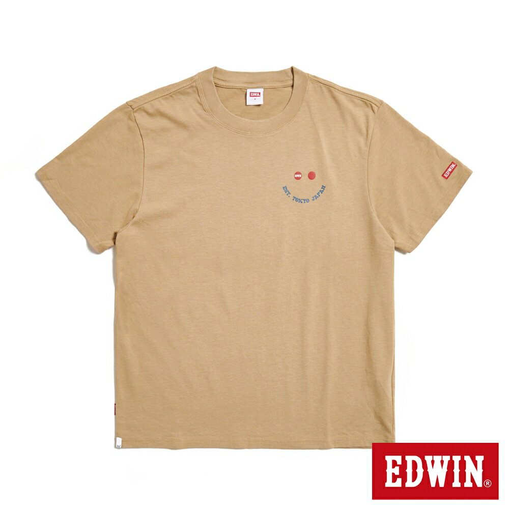 EDWIN 寬版 吉普車印花短袖T恤-男款 淺卡其