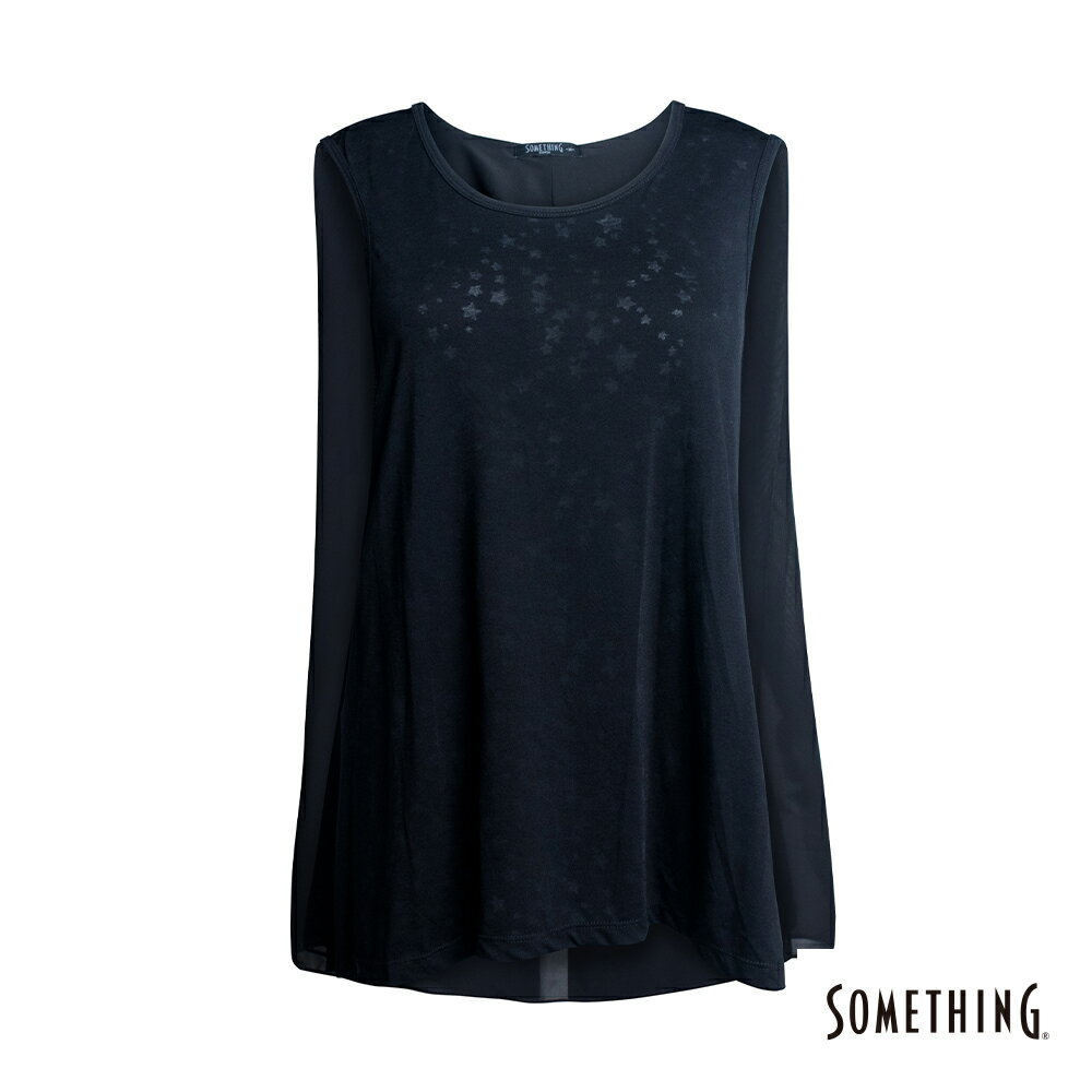 SOMETHING 女款 燒花雪紡剪接背心 (黑色)