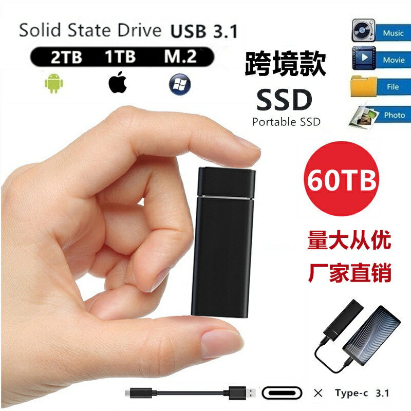 超大容量SSD高速移動固態硬碟60TB4TB8TB 硬碟 電腦硬碟迷你型外插硬碟行動硬碟外接硬碟高速硬碟送USB3.1