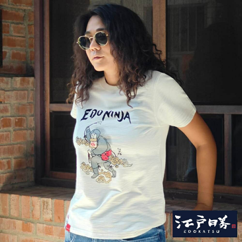 EDOKATSU江戶勝  女款 忍者系列 伊賀忍者印花短袖T恤(米白色) 0