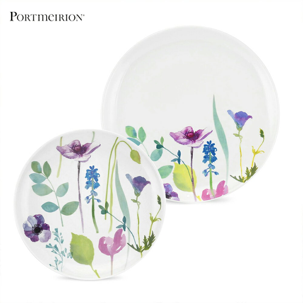 英國Portmeirion-Water Garden-水墨花園系列-22cm沙拉盤+27cm餐盤午餐盤2件禮盒組