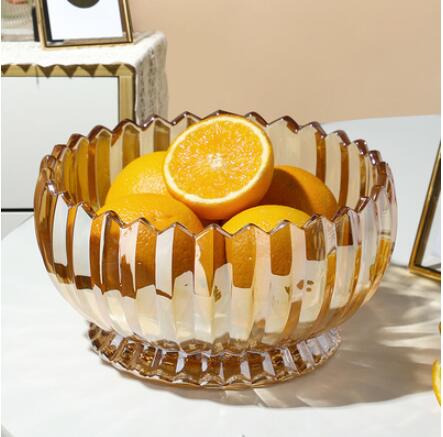 網紅水果盤家用現代客廳高腳果盆創意輕奢水晶玻璃簡約干果糖果盤【青木鋪子】