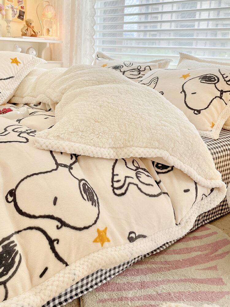 冬季牛奶羊羔絨床上四件套加厚雙面法蘭珊瑚絨被套冬天法萊絨床單