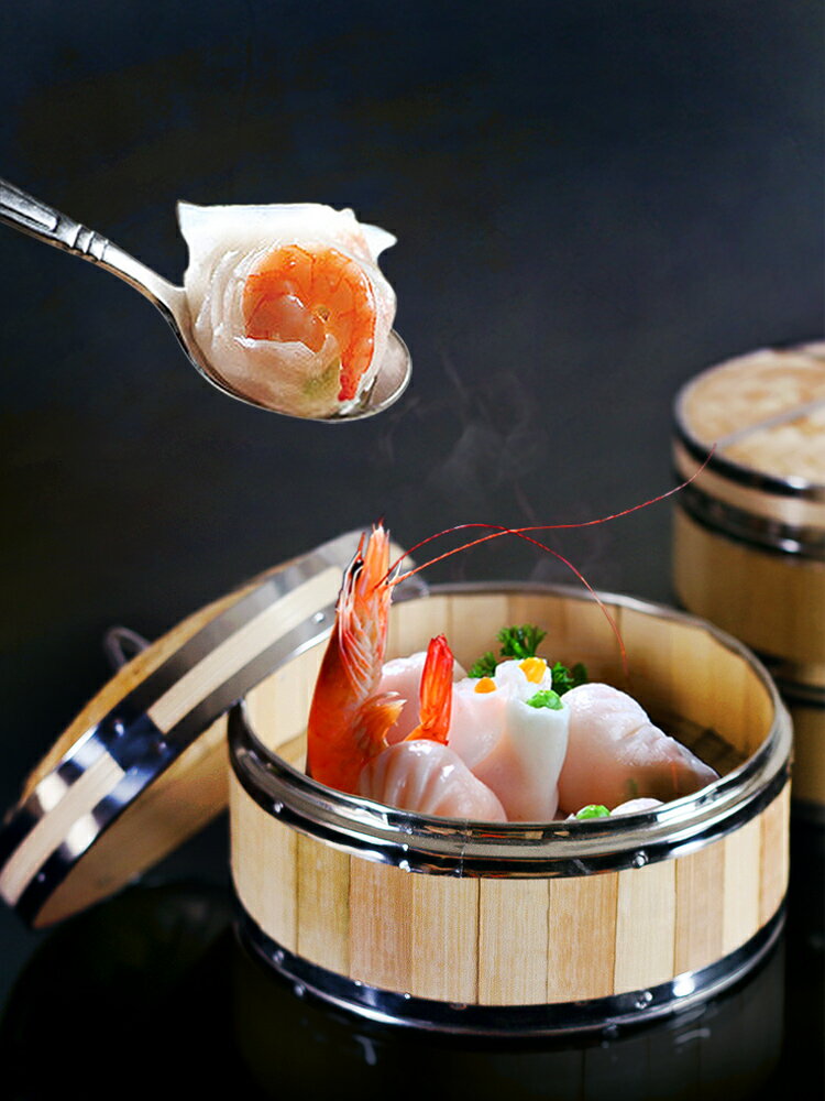 竹製小籠包蒸飯籠不銹鋼包邊蒸格商用點心蒸屜廣式早茶餐廳蒸籠