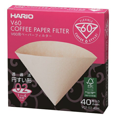 Hario濾紙 VCF-02-40M☆V60手沖式錐型無漂白濾紙40入【1-4人份】