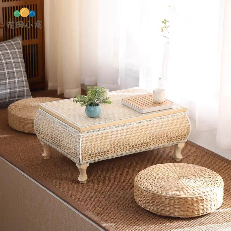 藤編 日式 實木收納榻榻米茶幾 飄窗小桌子 陽臺窗臺塌塌米地臺 矮炕桌[PP0521021]