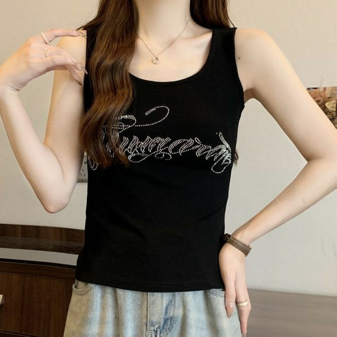 棉夏裝燙鑽吊帶背心(預購)pn002746