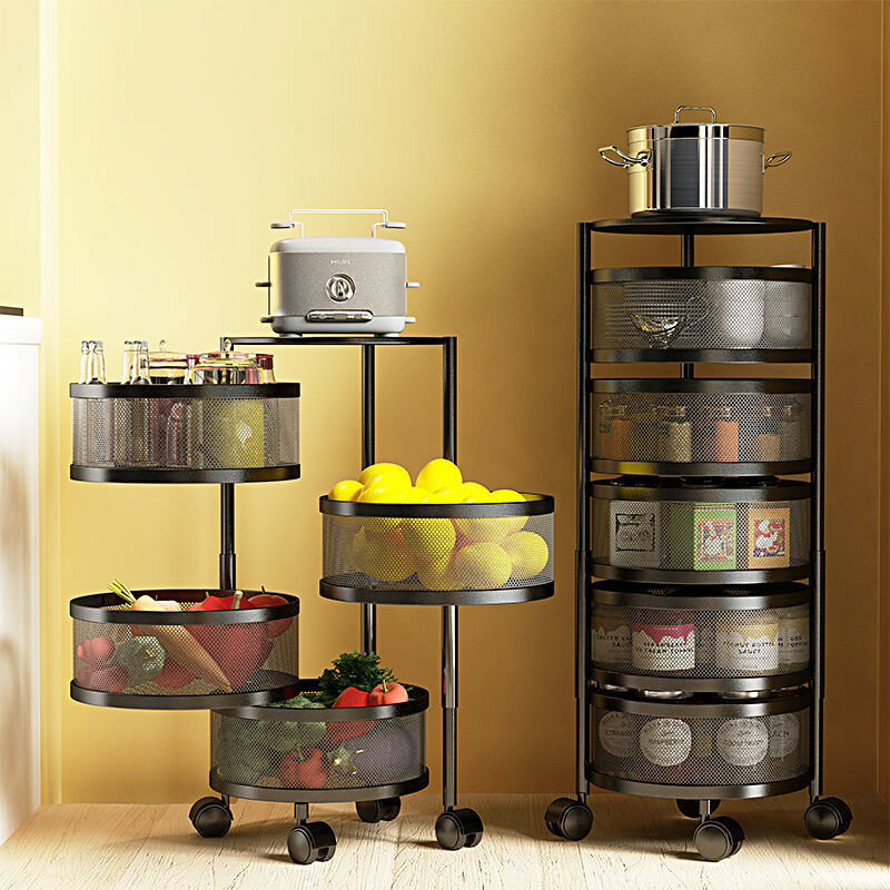 廚房菜籃子置物架落地多層可旋轉圓形蔬菜水果收納筐多功能儲物架