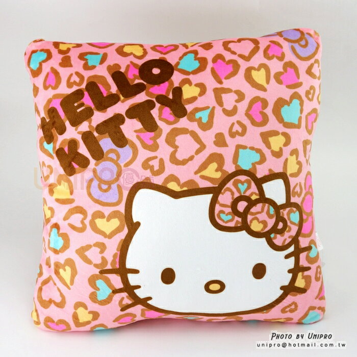 【UNIPRO】Hello Kitty 凱蒂貓 愛心豹紋四方枕 抱枕 午安枕 30公分 禮物 三麗鷗正版授權