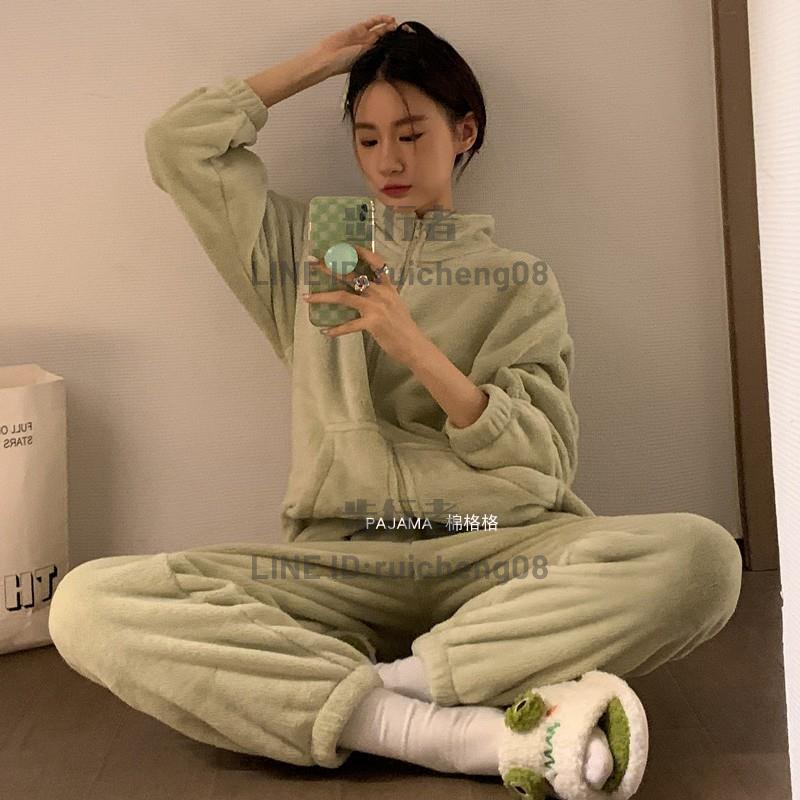 日系風睡衣女秋冬可外穿韓版加厚珊瑚絨甜美休閑加絨法蘭絨居家服【步行者戶外生活館】