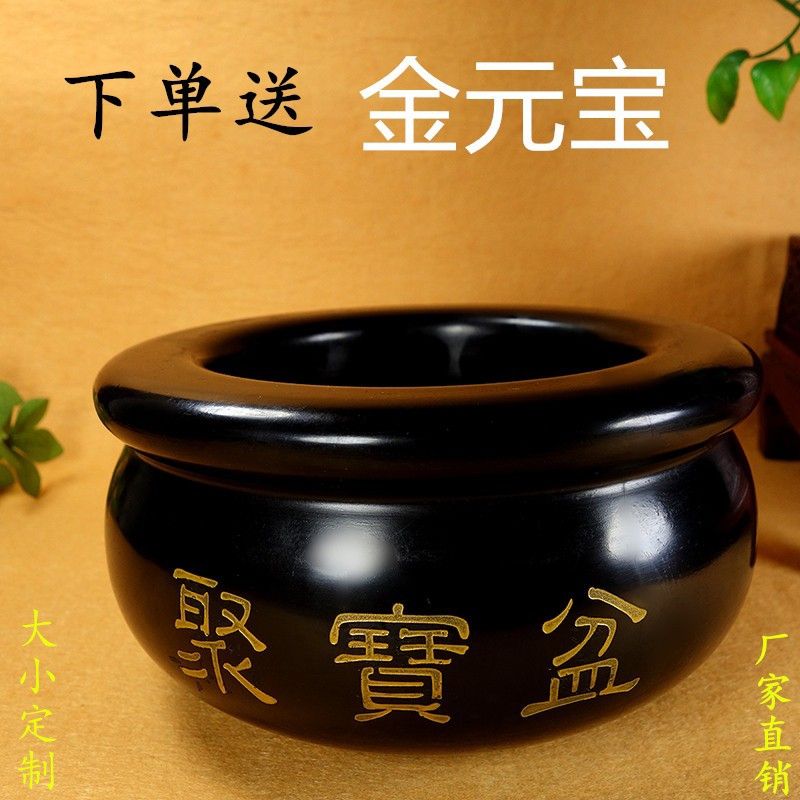 【臺灣公司 可開發票】天然黑曜石聚寶盆黑墨玉聚寶盆風水招財擺件客廳玄關財位裝飾擺件