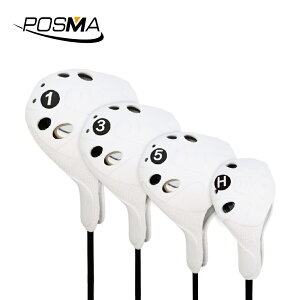 POSMA PGM 高爾夫發球木桿頭套 可清洗 (可選 1號 3號 5號 鐵木桿單入組) 白色 GT025WHT