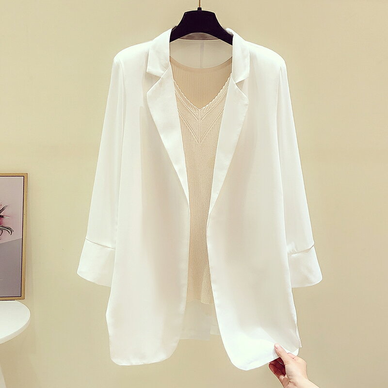 雪紡小西裝外套女薄款2022新款夏韓版白色高級感單西服上衣防曬衣