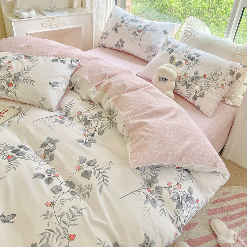 春季粉色草莓戀曲 布床包被套組合 4件雙人件套