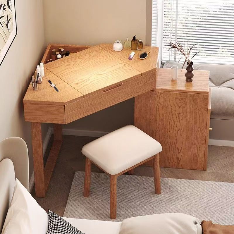 免運 化妝桌 實木梳妝臺 小戶型化妝桌  新中式白蠟木轉角梳妝臺法式梳妝臺美式化妝桌折疊書桌一體桌 可開發票 全館八折 工廠現貨直銷 新品特價 y9052