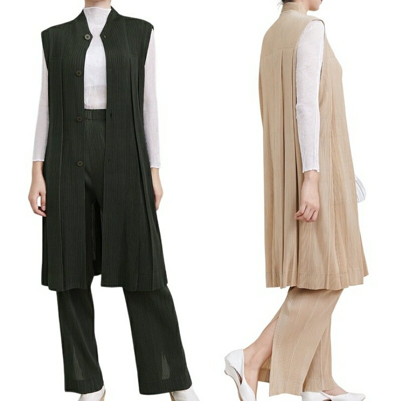 現貨+預購 三宅風上衣褶衣套裝女上衣長褲高級折衣彈力女裝顯瘦摺衣大碼-背心休閒褲4色74lj20【獨家進口】【米蘭精品】