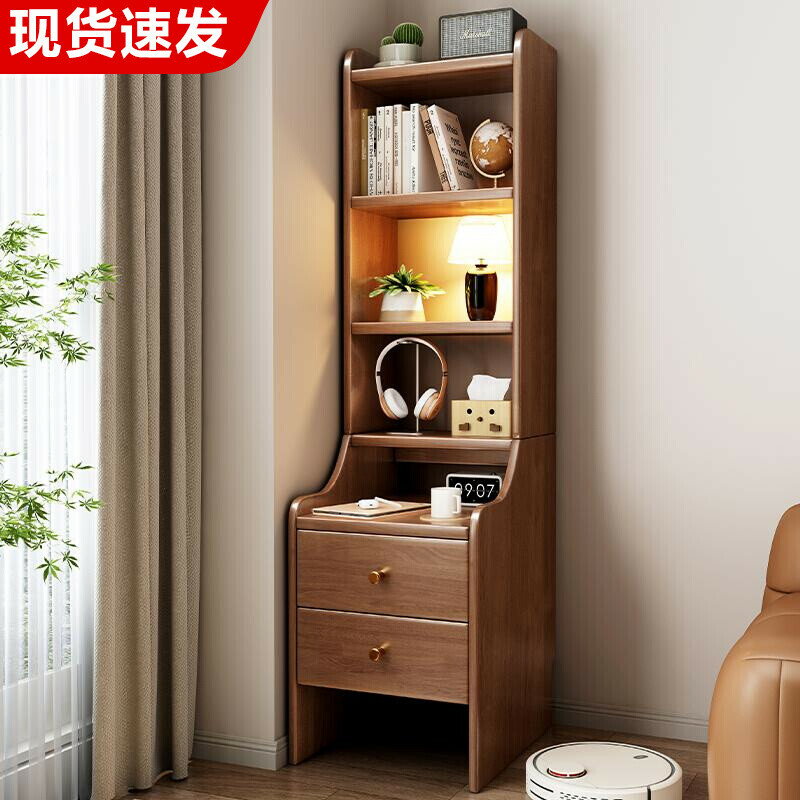 【限時特惠】實木床頭櫃 置物架一體 家用臥室帶書架小戶型床邊儲物櫃 加高收納架
