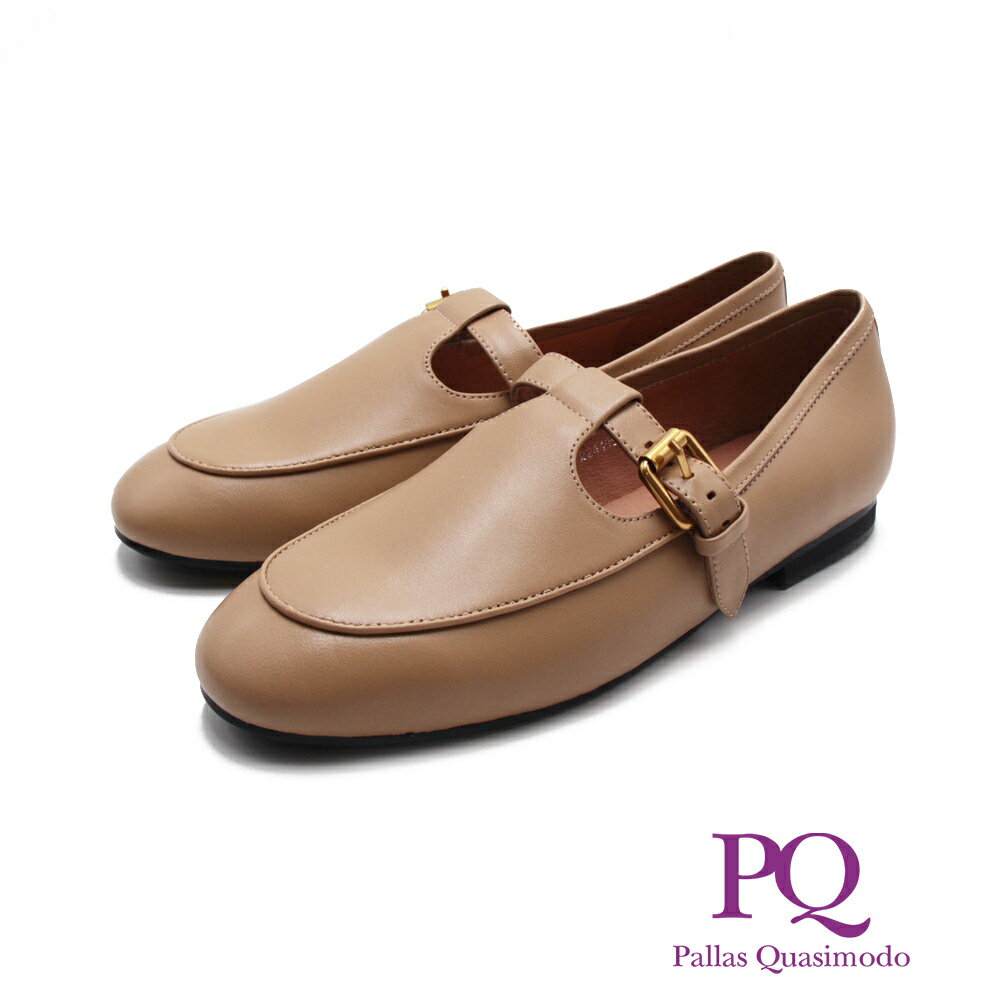 PQ(女)可調式皮釦樂福休閒鞋 女鞋－杏色(另有黑色)