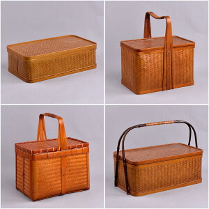中式復古竹風食盒茶具收納箱茶人旅行品茗手提收納籃茶道零配件