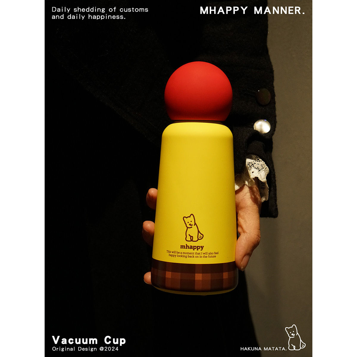 旋轉式蓋口設計】MhappyManner保溫杯原創水杯便攜可愛水壺焦糖布丁小狗316不銹鋼【宜家良品百貨】