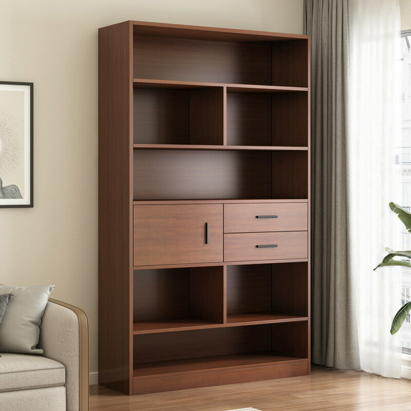 APP下單享點數9% 書架落地書柜置物架客廳靠墻格子柜家用簡易實木色收納柜子儲物柜