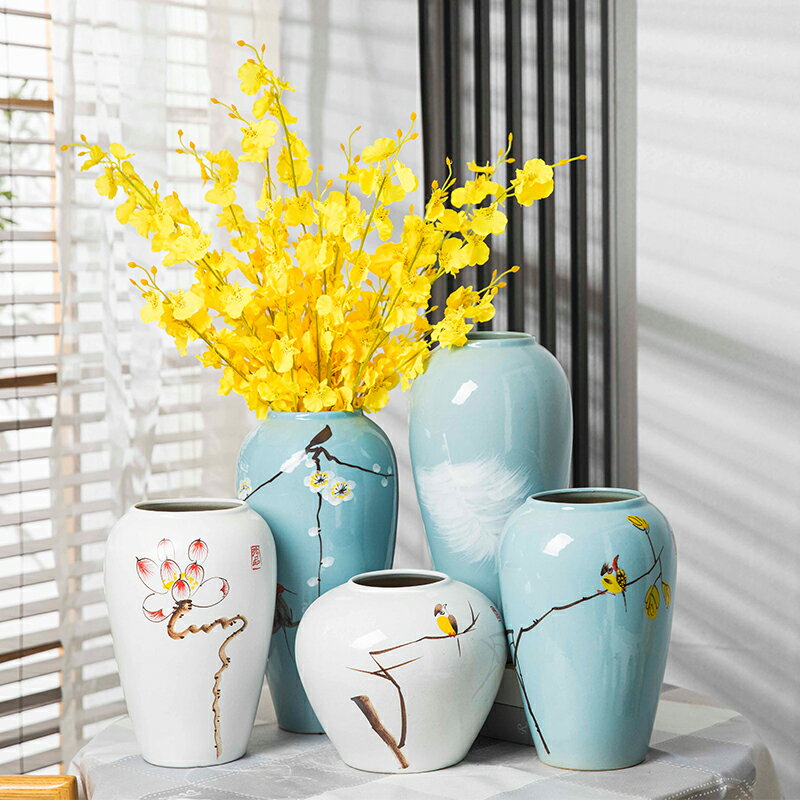 景德鎮陶瓷臺面花瓶插干仿真花簡約現代新中式玄關客廳裝飾品擺件