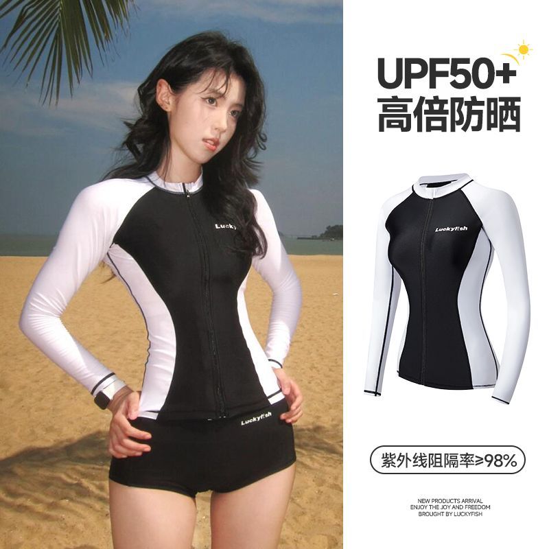 【4102人收藏】韓國新款潛水服女分體長袖保守防曬速幹潛水溫泉防水母游泳泳衣-貼心優衣家居