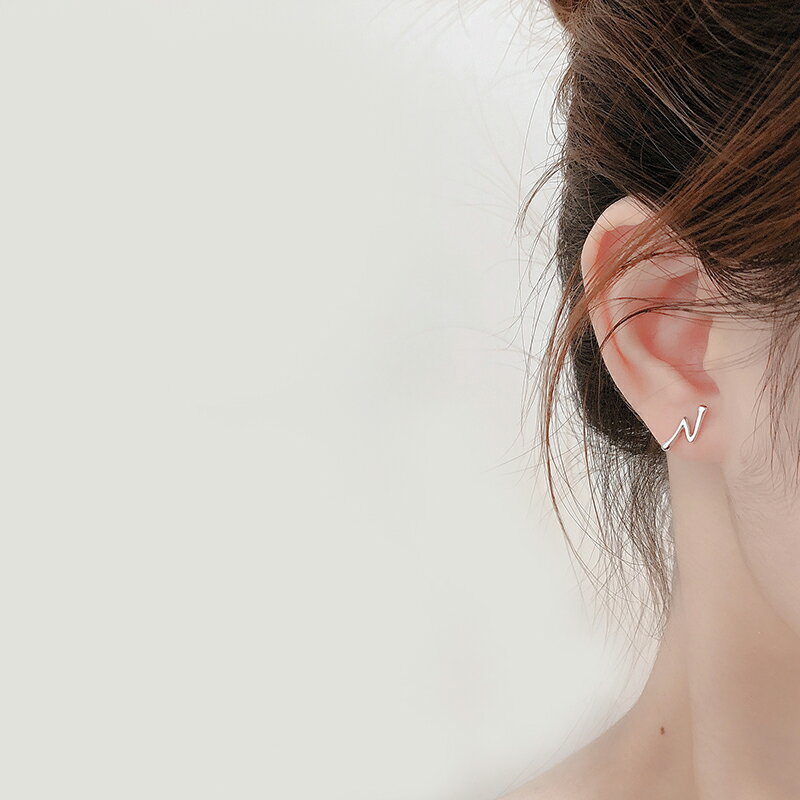 字母耳釘女999純銀簡約氣質個性時尚不規則耳環防過敏養耳洞耳飾